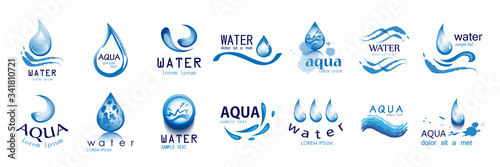 Water Splash Vector And Drop Set - Isolated On White. Abstract Vector Collection Of Flat Water Splash and Drop Logo. Icons For Droplet, Water Wave, Rain, Raindrop, Company Logo And Bubble Design