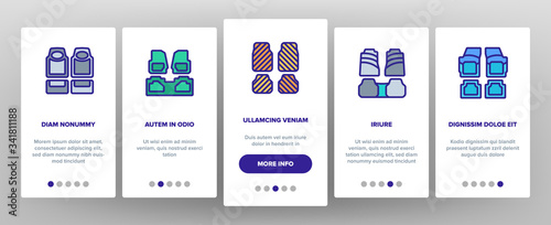Car Mats Floor Carpet Onboarding Icons Set Vector. Car Mats, Automobile Elastic Flooring Accessory, Vehicle Interior Part Illustrations
