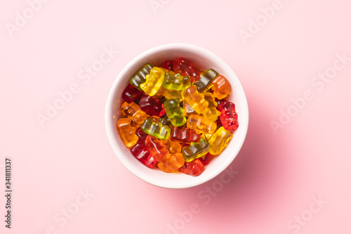 Gummy bears, jelly candy. Colorful bonbons. photo
