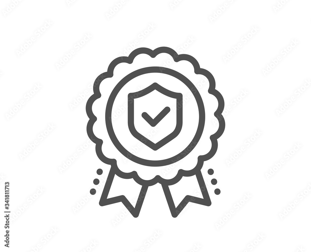 Insurance medal line icon. Certified risk coverage sign. Confirmed protection symbol. Quality design element. Editable stroke. Linear style insurance medal icon. Vector Insurance medal line icon. Certified risk coverage sign. Confirmed protection symbol. Quality design element. Editable stroke. Linear style insurance medal icon. Vector