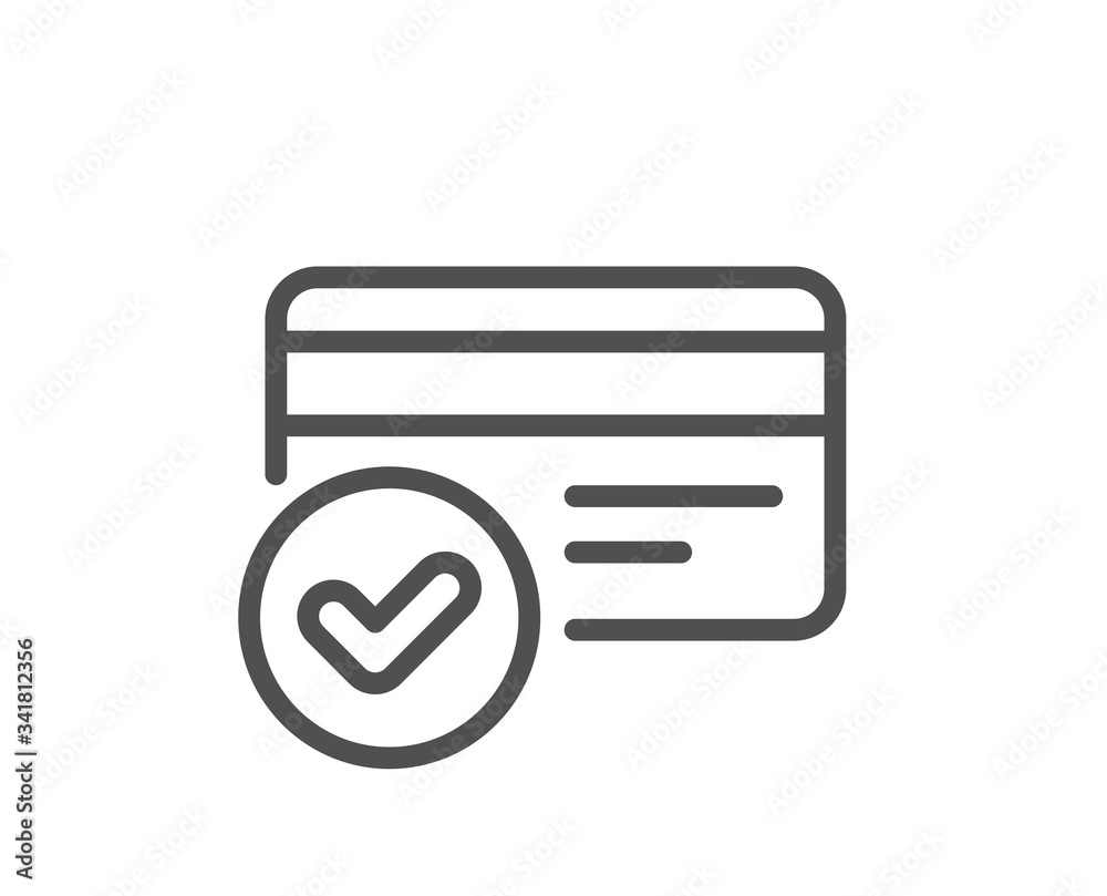 Approved credit card line icon. Accepted payment methods sign. Verification symbol. Quality design element. Editable stroke. Linear style payment methods icon. Vector - obrazy, fototapety, plakaty 