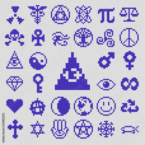 Pixel Art Universal Signs & Symbols Flat Icon Pack