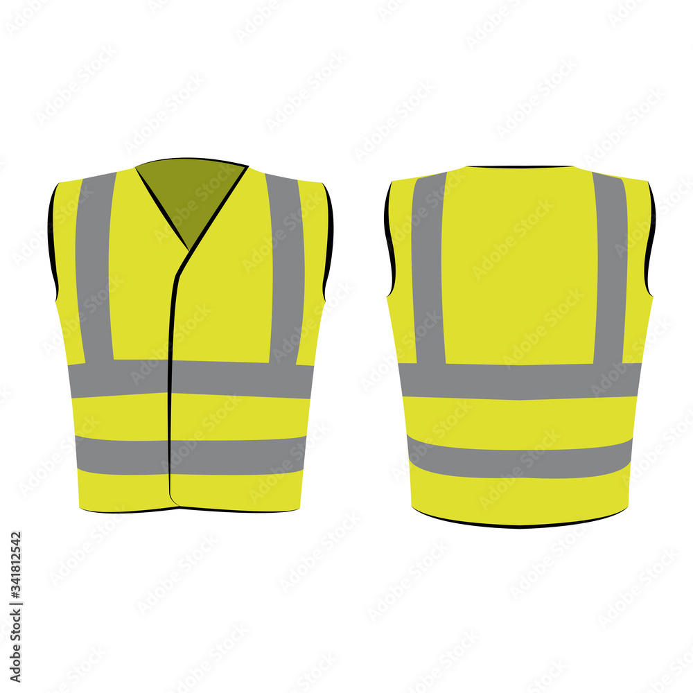 yellow green reflective safety vest for kids isolated vector front and back  for promotion on the white background Stock Vector | Adobe Stock