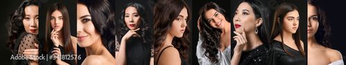 Set of young women with bea...