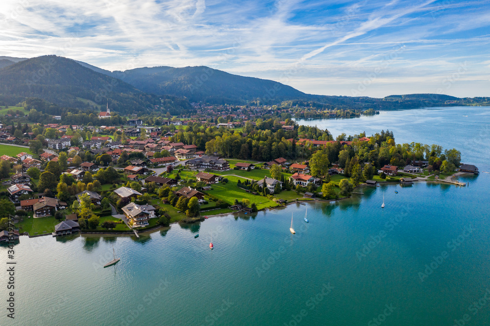 Tegernsee, Germany. Lake Tegernsee in Rottach-Egern (Bavaria), Germany near the Austrian border. Aerial view of the lake 