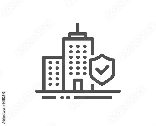 Apartment insurance hand line icon. Risk coverage sign. Building protection symbol. Quality design element. Editable stroke. Linear style apartment insurance icon. Vector