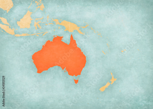 Billede på lærred Map of Australasia - Australia