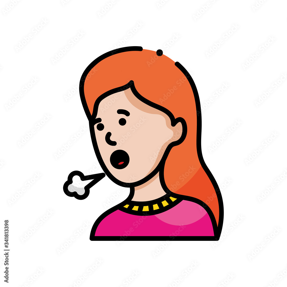 cartoon woman coughing icon, line color style cartoon woman coughing icon, line color style