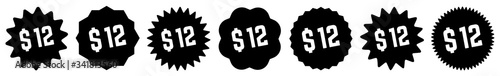 12 Price Tag Black | 12 Dollar | Special Offer Icon | Sale Sticker | Deal Label | Variations