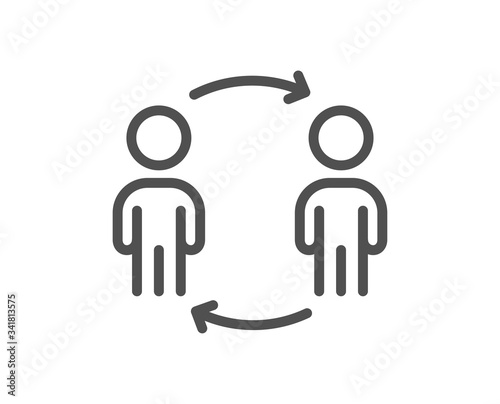 Teamwork workflow line icon. Business partnership sign. Job meeting symbol. Quality design element. Editable stroke. Linear style workflow icon. Vector
