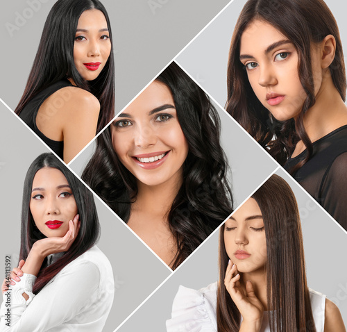 Set of young women with bea...