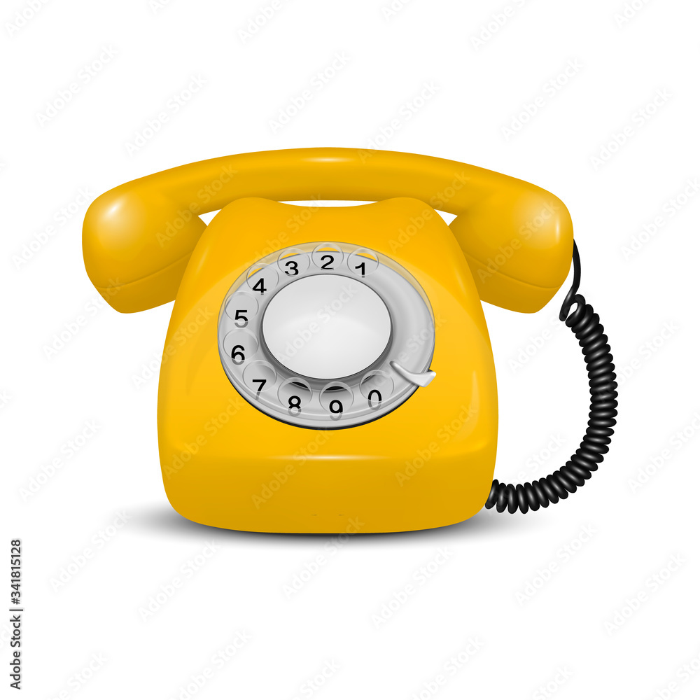 Vector 3d Realistic Vintage Retro Old Yellow Telephone Icon Closeup Isolated on White Background. Design Template, Call Center Support Concept. Front View