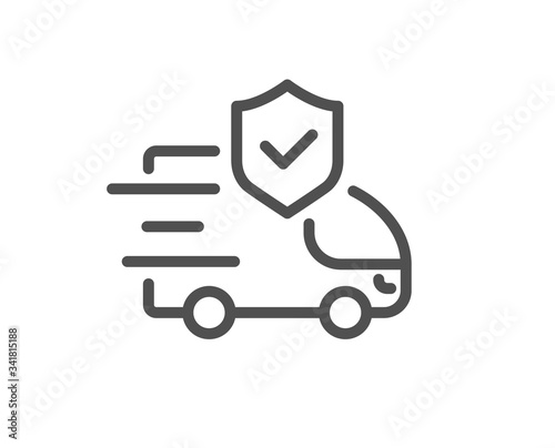 Transport insurance line icon. Car risk coverage sign. Delivery protection symbol. Quality design element. Editable stroke. Linear style transport insurance icon. Vector