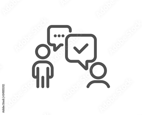Consulting business line icon. Discussion or consultation sign. People communication management symbol. Quality design element. Editable stroke. Linear style consulting business icon. Vector
