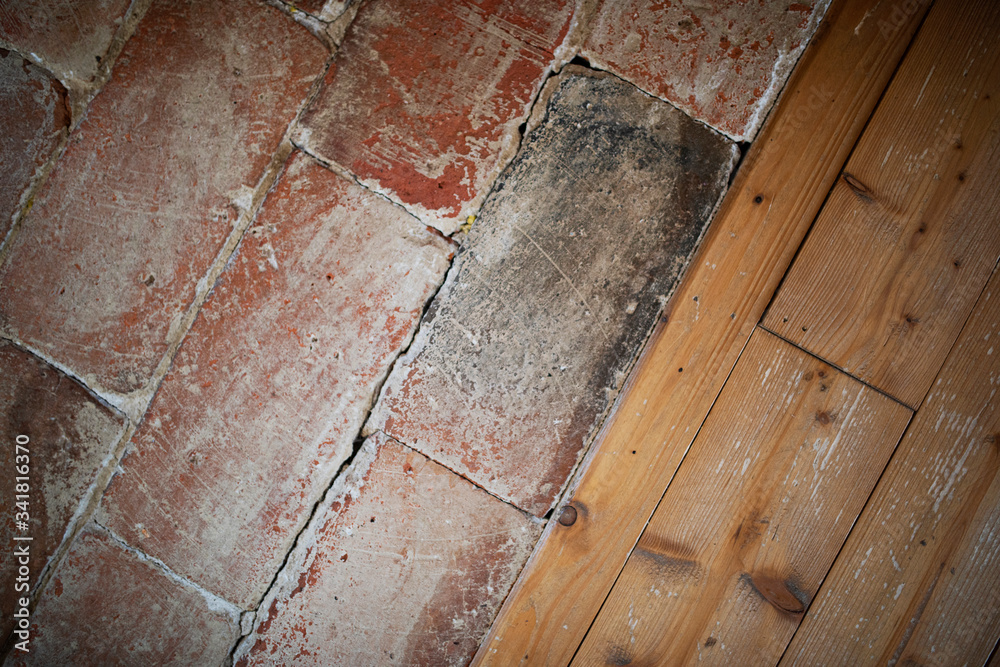 Fototapeta premium Podłoga, drewno i cegły