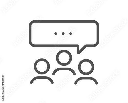Meeting line icon. Discussion or consultation sign. People communication management symbol. Quality design element. Editable stroke. Linear style meeting icon. Vector