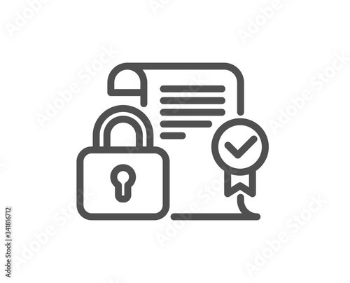 Security contract line icon. Cyber defence lock sign. Private protection symbol. Quality design element. Editable stroke. Linear style security contract icon. Vector