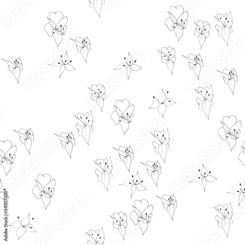 seamless sketch pattern black orchid on white background