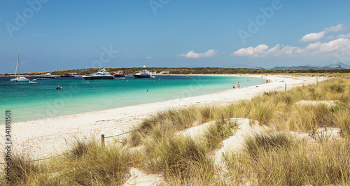 Espalmador island. A tiny Balearic island that lies between Ibiza and Formentera with beautiful S'Alga beach. Spain.