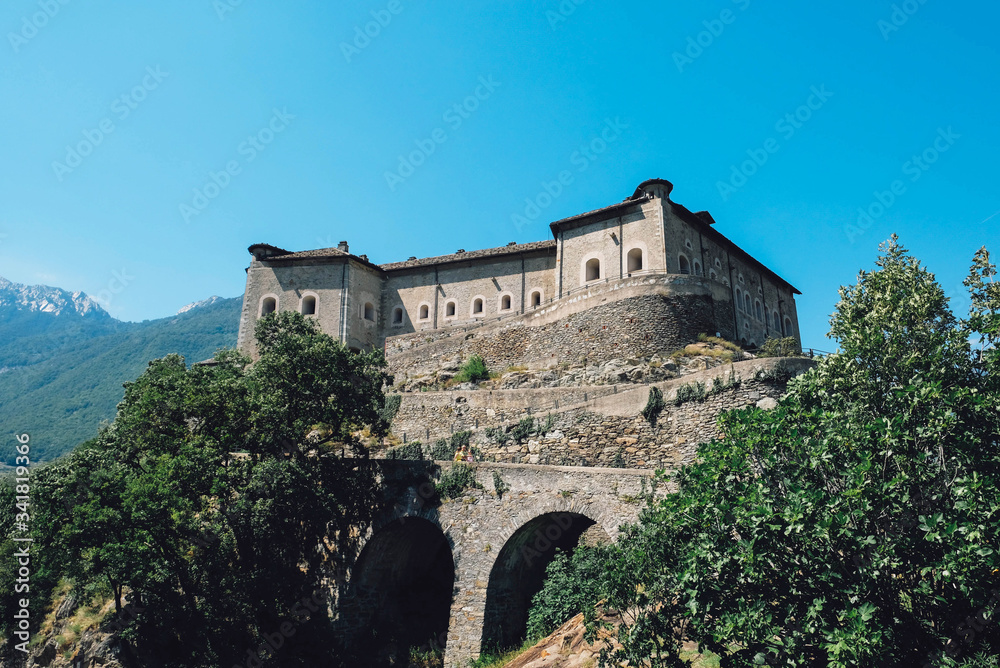 View of Bard Fort, a tourist attraction in the Aosta Valley.