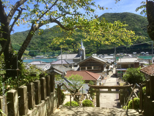 A view of the Sakitsu village on the Amakusa Islands, famous for its church, seen from the mountain side