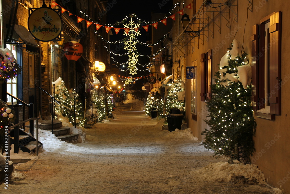 Obraz premium Christmas tree decorations in festive town