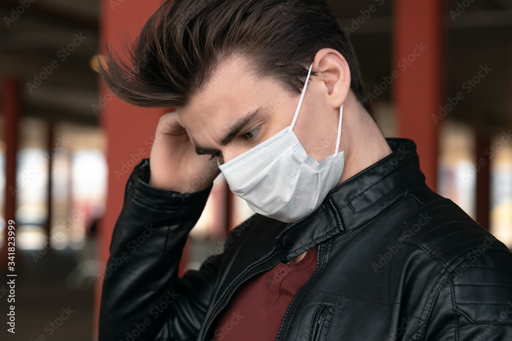 sick man coughing with sore throat; concept of man with allergy, phlegm, sore throat or throat