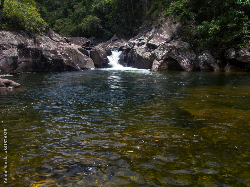 Waterfall photographed in Caparao, Espirito Santo. Southeast of Brazil. Atlantic Forest Biome. Picture made in 2018. Waterfall photographed in Caparao, Espirito Santo. Southeast of Brazil. Atlantic Forest Biome. Picture made in 2018.