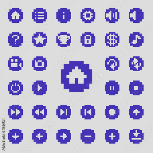 Pixel Art Web & App Buttons Flat Icon Set