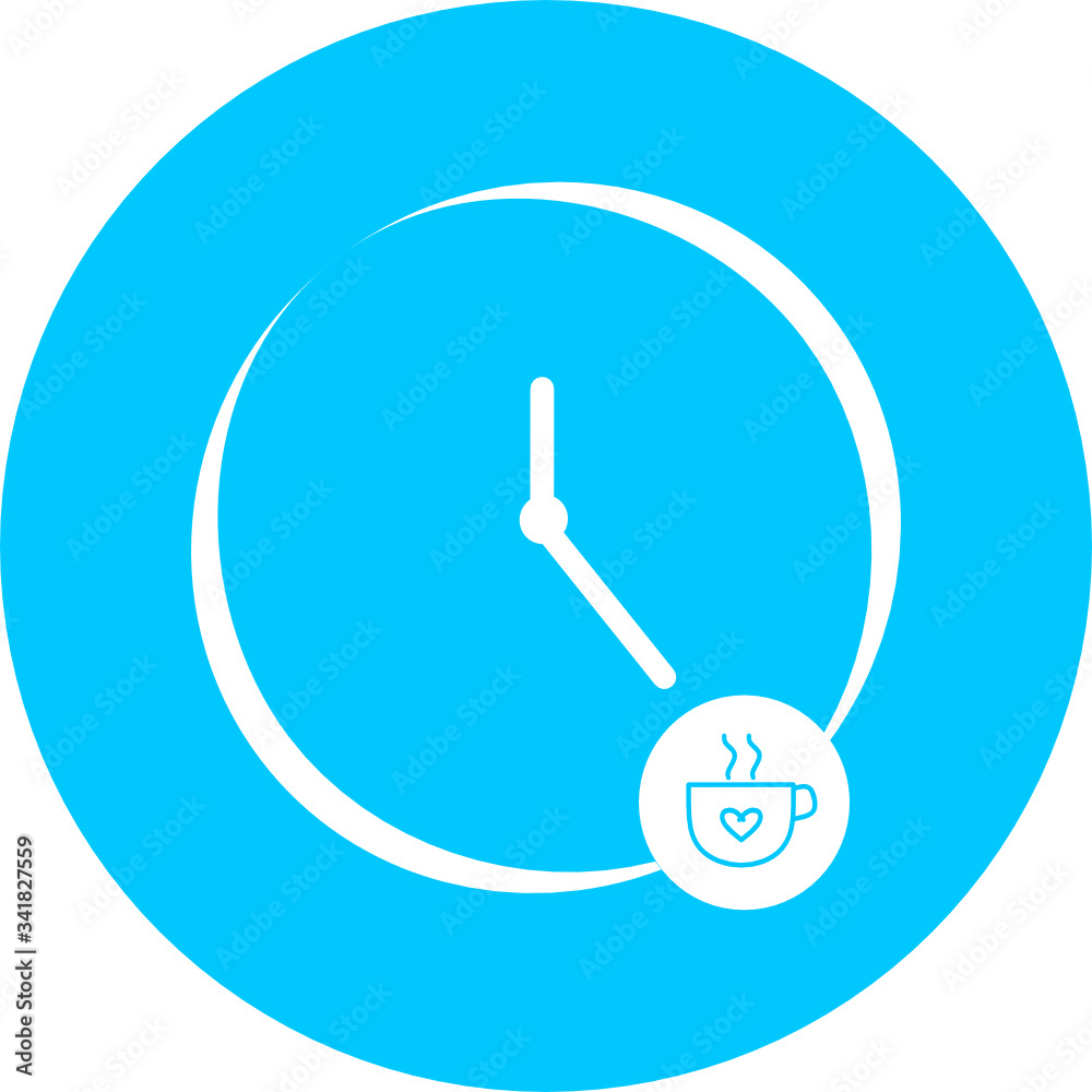 Coffee time, clock, watch in blue circle icon. Concept of UI design elements. Digital countdown app, user interface kit, mobile clock interface. It's time to drink, coffee, break vector sign Coffee time, clock, watch in blue circle icon. Concept of UI design elements. Digital countdown app, user interface kit, mobile clock interface. It's time to drink, coffee, break vector sign