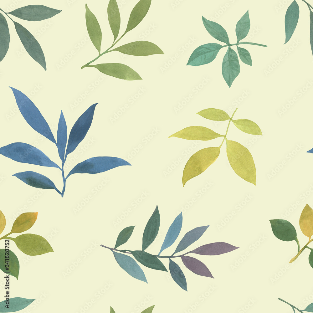 A pattern of herbs, branches and leaves for high resolution print. Watercolor seamless pattern. Ornament for print and packaging.