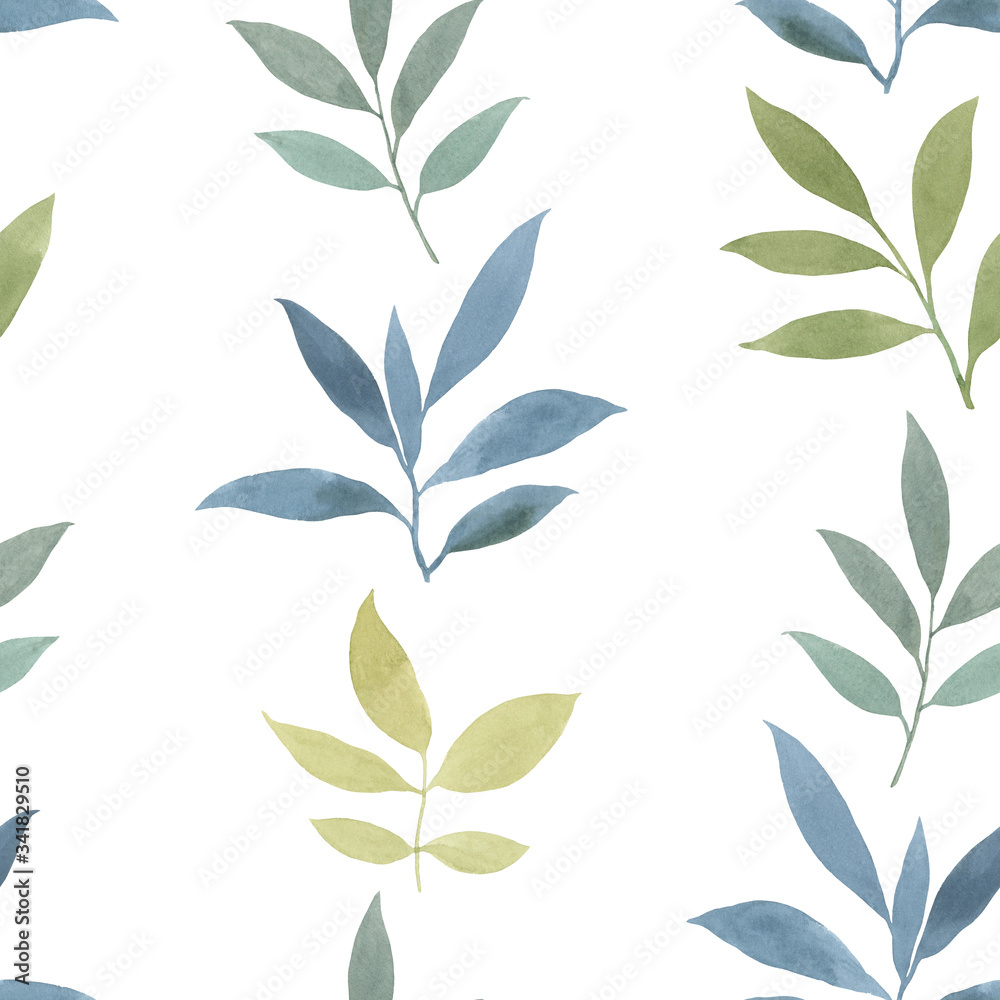 A pattern of herbs, branches and leaves for high resolution print. Seamless pattern painted by watercolor on a white background. Ornament for print and packaging. Suitable for textile A pattern of herbs, branches and leaves for high resolution print. Seamless pattern painted by watercolor on a white background. Ornament for print and packaging. Suitable for textile