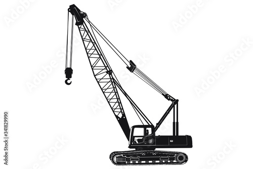 silhouette of mobile crane crawler heavy vehicles
 photo