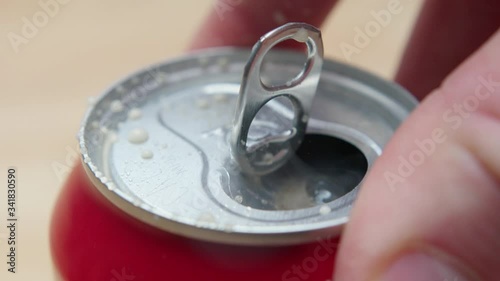 Refreshing Soda Pop Can Drink Top Opening in Super Slow Motion Aluminum