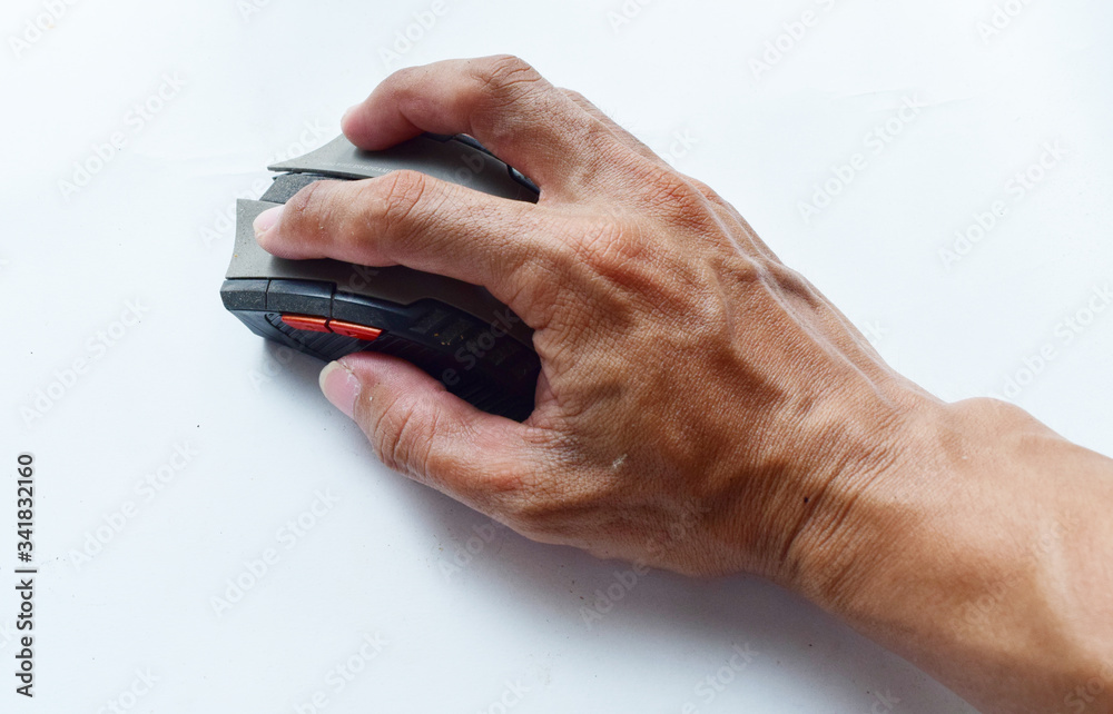 Mouse - Hand holding the mouse on a white background Mouse - Hand holding the mouse on a white background