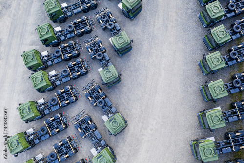 Fotografie green truck cabins from above