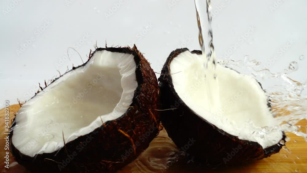 Juicy coconut flesh. Slow motion.
Juicy coconut flesh. Slow motion.