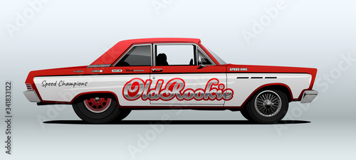 Сlassic muscle car in in racing colors. Vector illustration. 