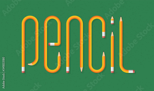 Vector pencil text on a school green board background. Creative school concept