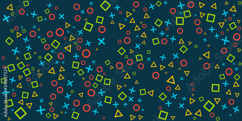 Game background with gamepad and graphic elements. Joystick sign. Outline design vector illustration.