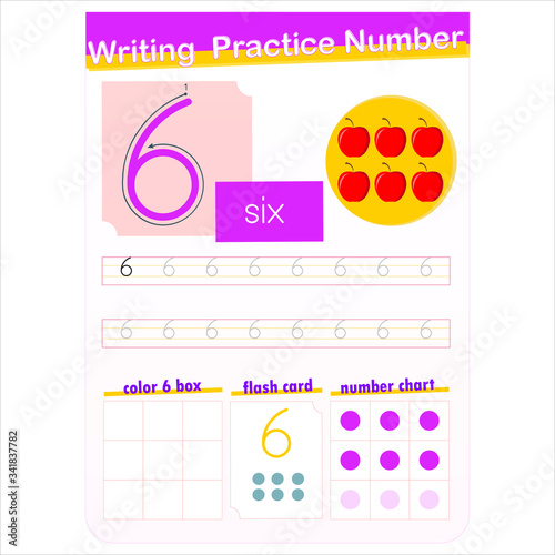 Number writing practice english - number 6