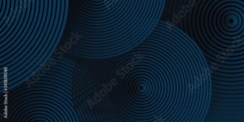 3D dark navy blue dynamic cirlce contour abstract vector background with circle lines. 3D cover of business presentation banner for sale event night party. 3D layered spiral circle shadow effect