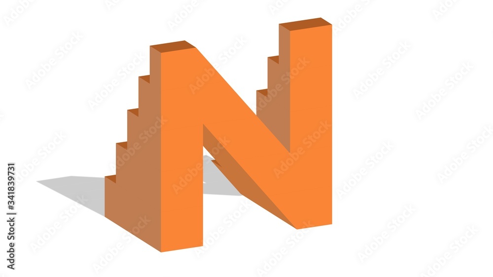 3D ENGLISH ALPHABET MADE OF TERRACE ORANGE BLOCKS : N 3D ENGLISH ALPHABET MADE OF TERRACE ORANGE BLOCKS : N