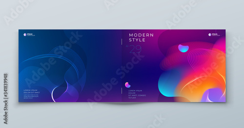 Dark Horizontal Liquid Abstract Cover Background Design. Landscape Fluid Dynamic Element for Modern Brochure, Banner, Poster, Flyer or Presentation Template with Line Pattern.