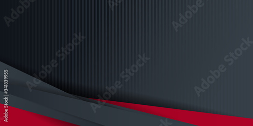 3D Vector design trendy and technology concept. Fame border dimension by carbon fiber texture shiny red black and copy space on darkness background, Abstract technology template for presentation
