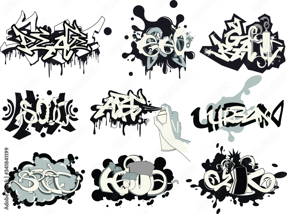 Art Graffiti With Letters. Vector Collection Of Street Art Style. Stock  Vector | Adobe Stock