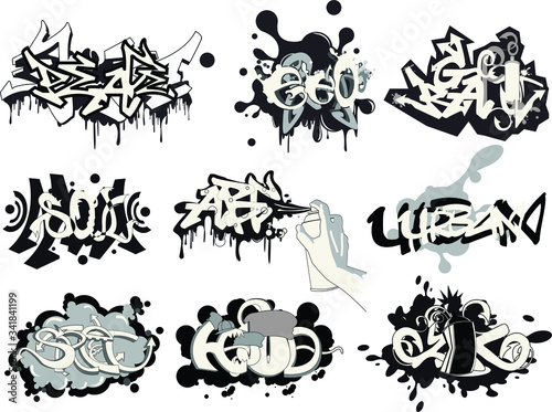 Art graffiti with letters. Vector collection of street art style.