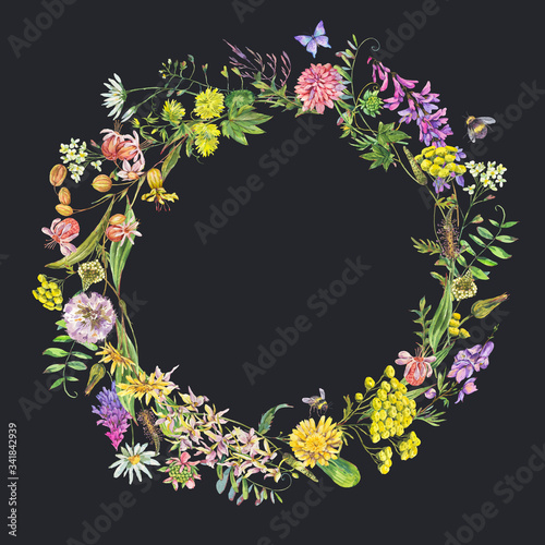 Wallpaper Mural Vintage watercolor summer meadow wildflowers wreath. Torontodigital.ca
