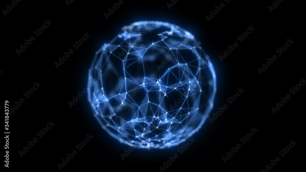 Abstract technology sphere background from animated lines and dots. Looping seamless space geometrical backdrop