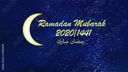Ramadan mubarak message with moon on the blue background with the stars